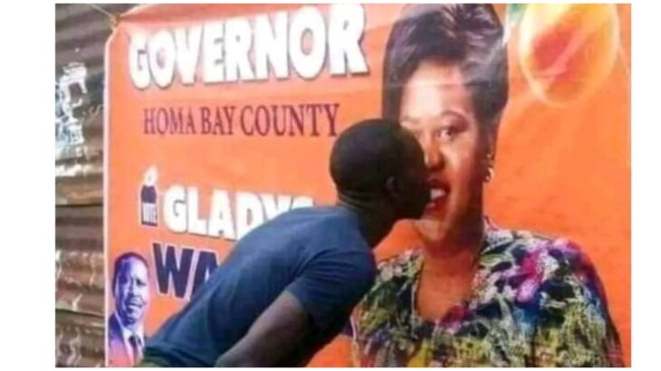 Homa Bay Woman Rep Gladys Wanga is looking for her staunch supporter who loves to kiss her campaign photos.