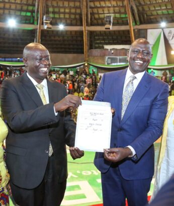 president-elect William Ruto (right) and his deputy Rigathi Gachagua display their certificate after being declared winners of the presidential elections. Photo/William Ruto/Twitter